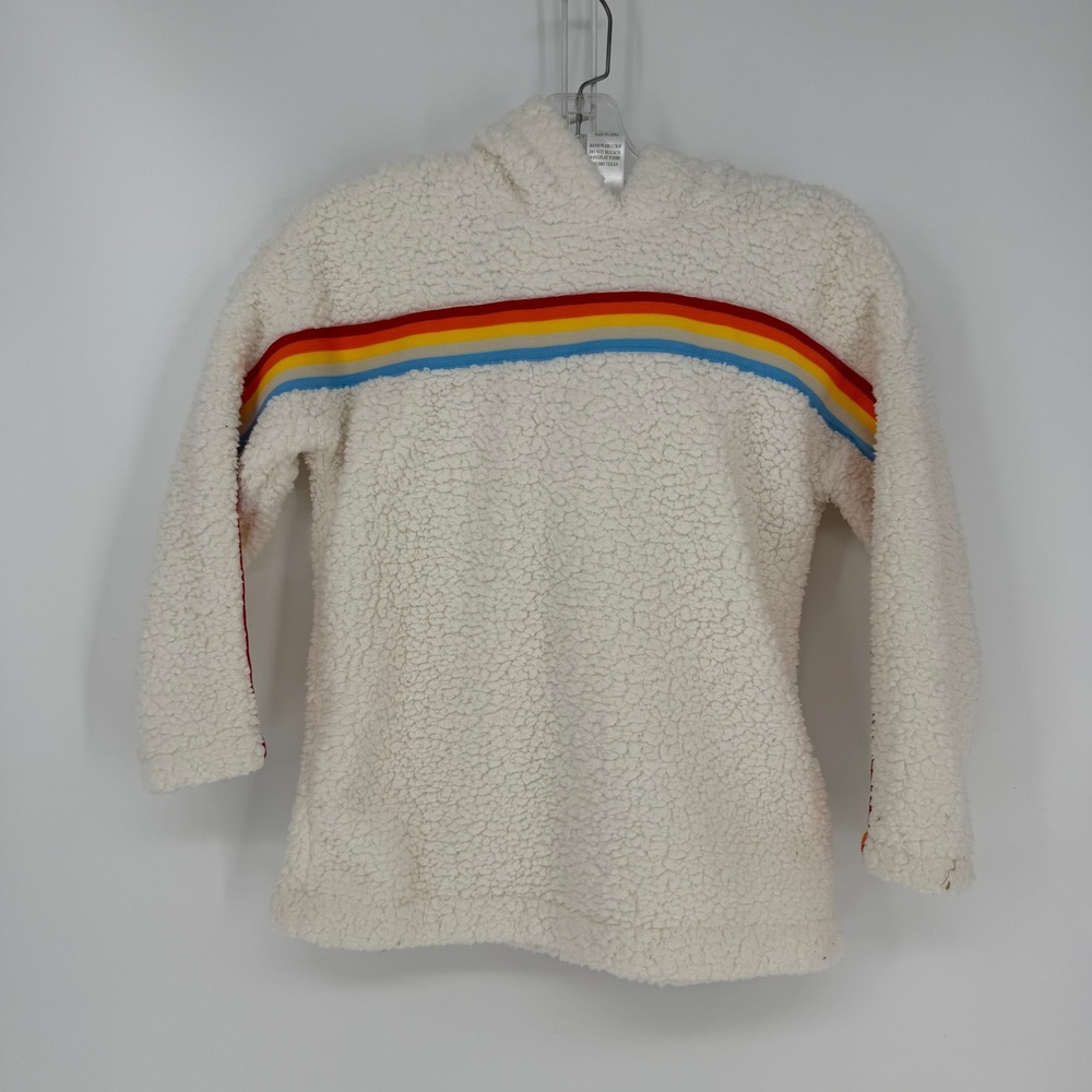 Kiddo by Katie Hoodie XL Cream Rainbow Stripe Sherpa Fleece Retro Fall Fashion